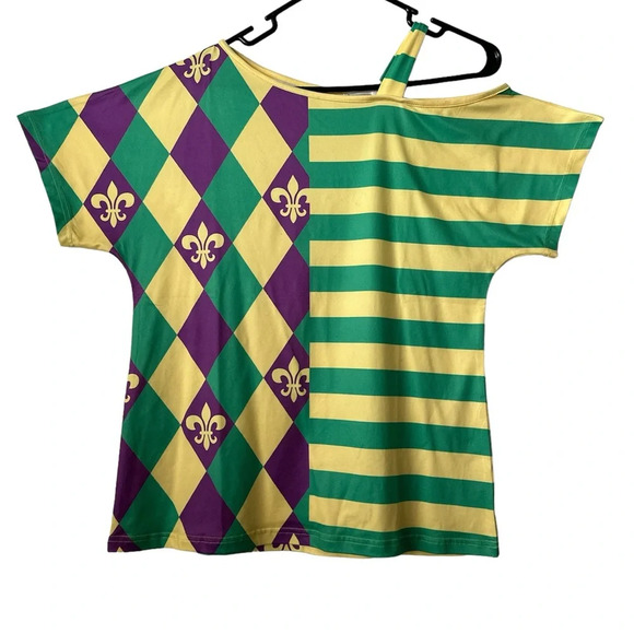 Harlequin Print Cold Shoulder Yellow And Green Medium Top Brand New - Picture 7 of 13